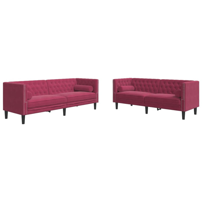 vidaXL Set Divani Chesterfield 2pz con Cuscini Rosso Vino Velluto