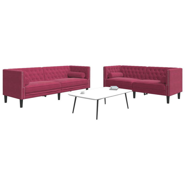Set Divani Chesterfield 2pz con Cuscini Rosso Vino Velluto 3209295