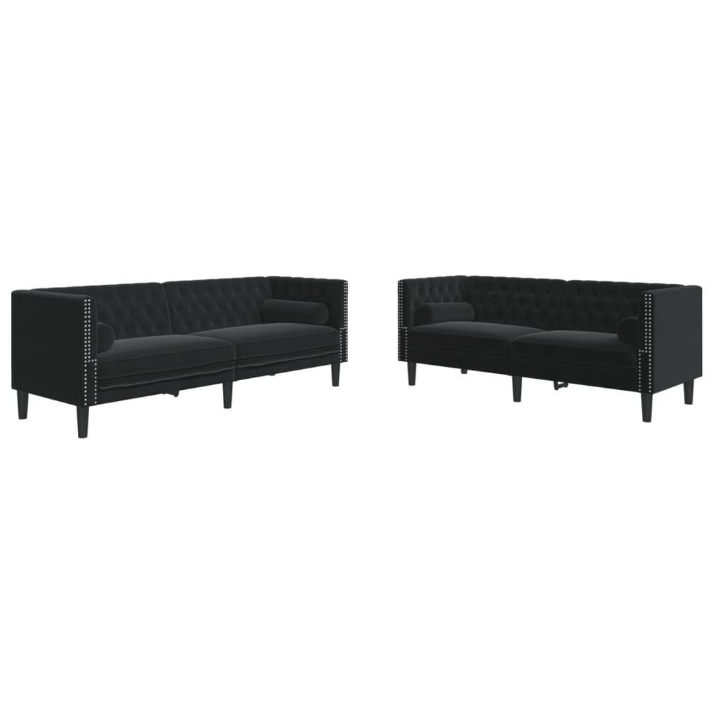 vidaXL Set Divani Chesterfield 2pz con Cuscini Nero Velluto