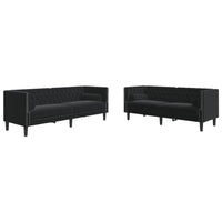 vidaXL Set Divani Chesterfield 2pz con Cuscini Nero Velluto