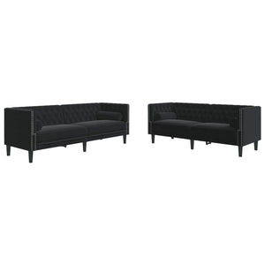 vidaXL Set Divani Chesterfield 2pz con Cuscini Nero Velluto