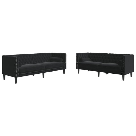 vidaXL Set Divani Chesterfield 2pz con Cuscini Nero Velluto