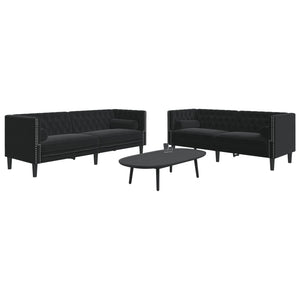 vidaXL Set Divani Chesterfield 2pz con Cuscini Nero Velluto