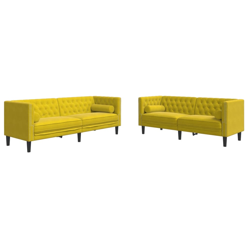 vidaXL Set Divani Chesterfield 2pz con Cuscini Giallo Velluto