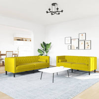 vidaXL Set Divani Chesterfield 2pz con Cuscini Giallo Velluto
