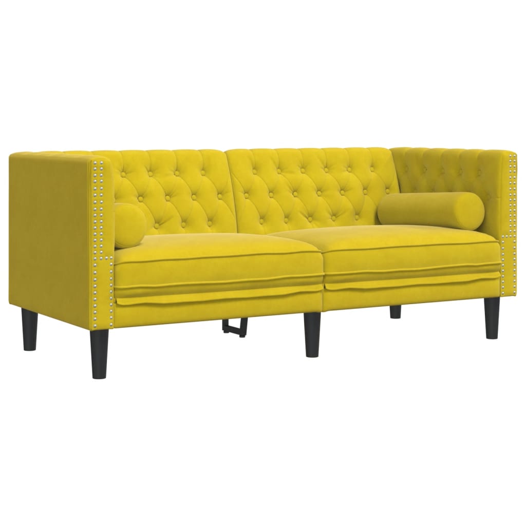 vidaXL Set Divani Chesterfield 2pz con Cuscini Giallo Velluto