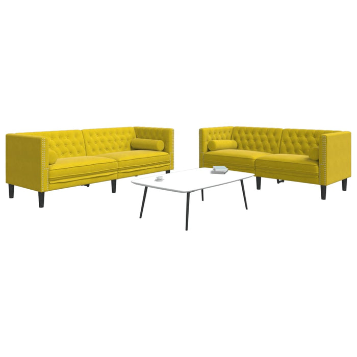 vidaXL Set Divani Chesterfield 2pz con Cuscini Giallo Velluto