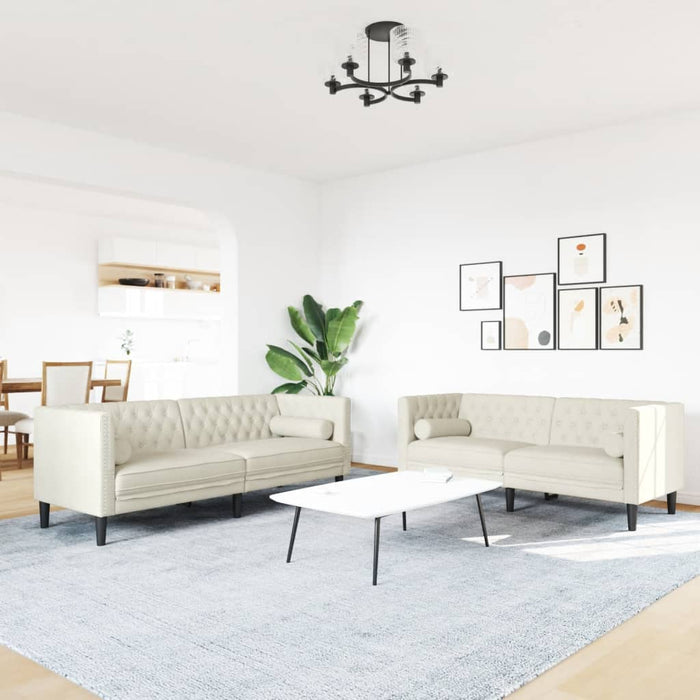 Set Divani Chesterfield 2pz con Cuscini Crema Velluto 3209298