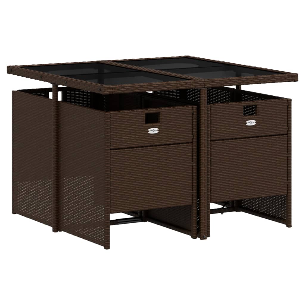 Set da Pranzo da Giardino 5pz con Cuscini in Polyrattan Marrone 3210537