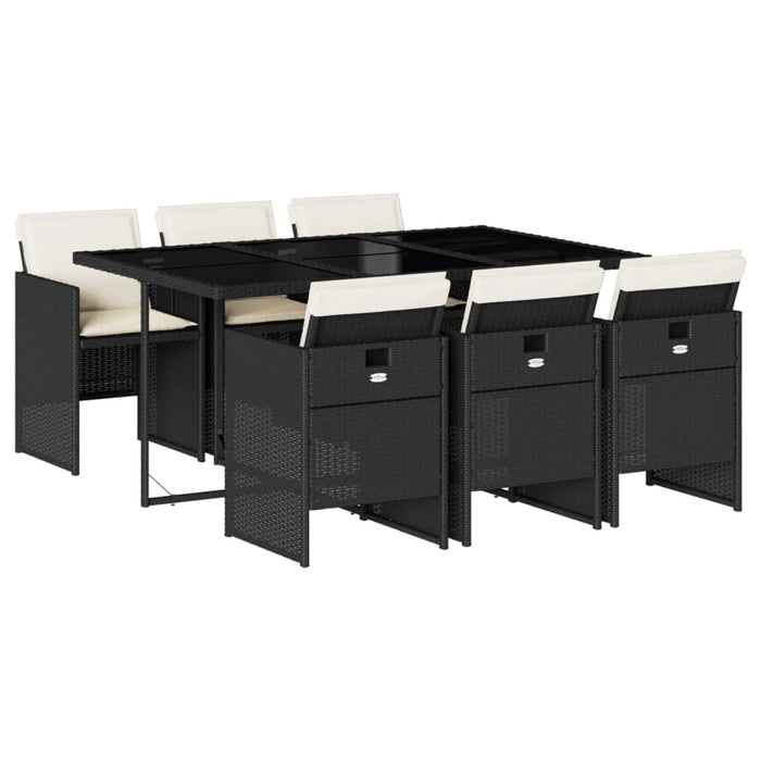 Set da Pranzo da Giardino 7 pz Nero con Cuscini in Polyrattan 3210546