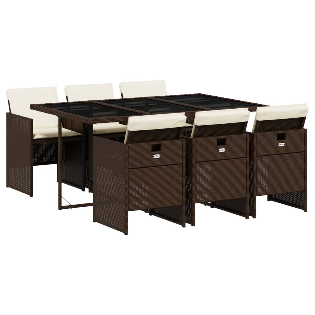 Set da Pranzo da Giardino 7pz con Cuscini in Polyrattan Marrone 3210549