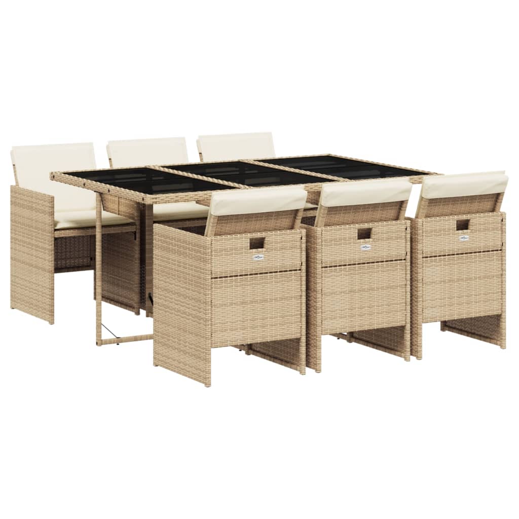 Set da Pranzo da Giardino 7 pz con Cuscini Beige in Polyrattan 3210550
