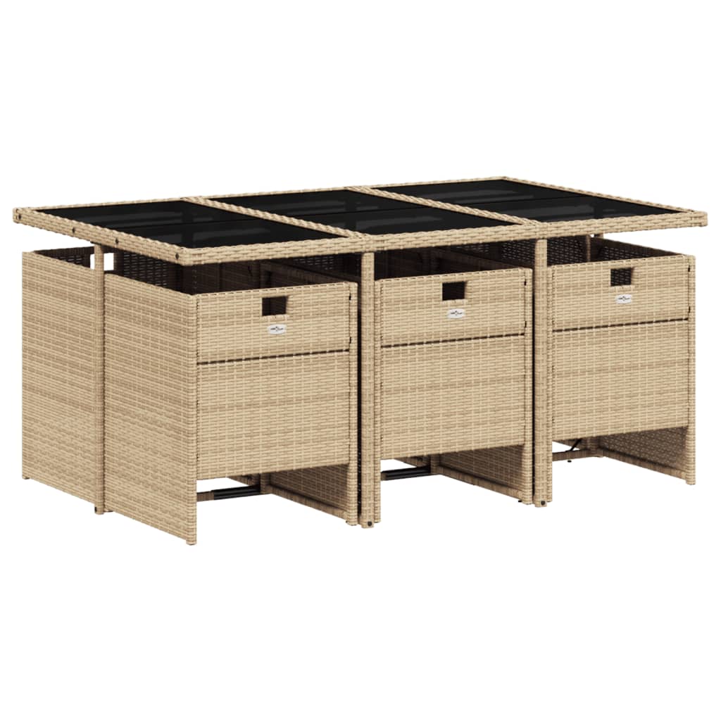 Set da Pranzo da Giardino 7 pz con Cuscini Beige in Polyrattan 3210550