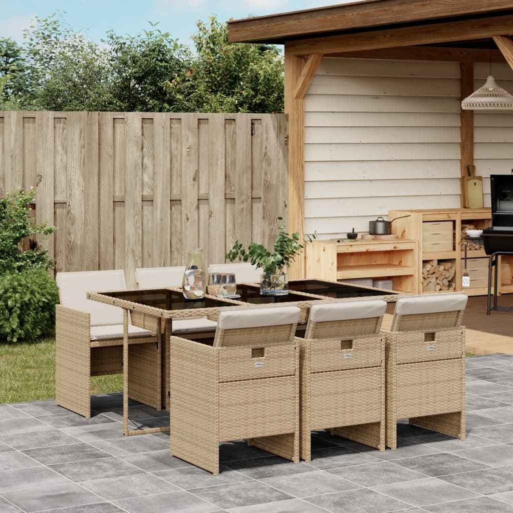 Set da Pranzo da Giardino 7 pz con Cuscini Beige in Polyrattan 3210550