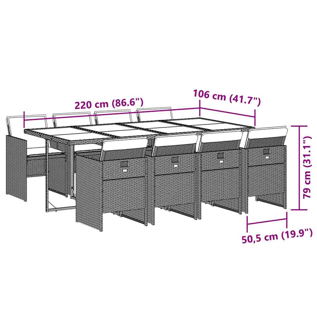 Set da Pranzo da Giardino 9 pz con Cuscini Nero in Polyrattan 3210558