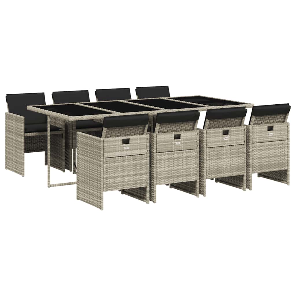Set Pranzo da Giardino 9pz con Cuscini Grigio Chiaro Polyrattan 3210563