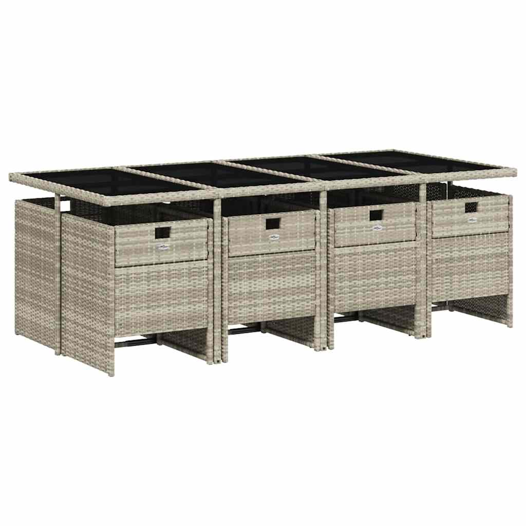 Set Pranzo da Giardino 9pz con Cuscini Grigio Chiaro Polyrattan 3210563