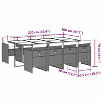 Set Pranzo da Giardino 9pz con Cuscini Grigio Chiaro Polyrattan 3210563
