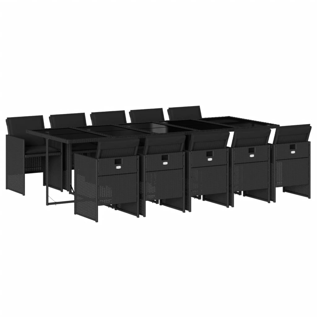 Set da Pranzo da Giardino 11 pz con Cuscini in Polyrattan Nero 3210571