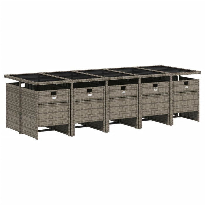 Set da Pranzo da Giardino 11pz con Cuscini in Polyrattan Grigio 3210572