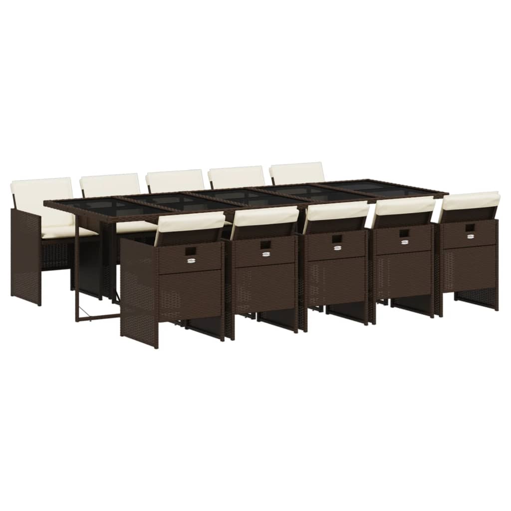 Set da Pranzo da Giardino 11 pz con Cuscini Polyrattan Marrone 3210573