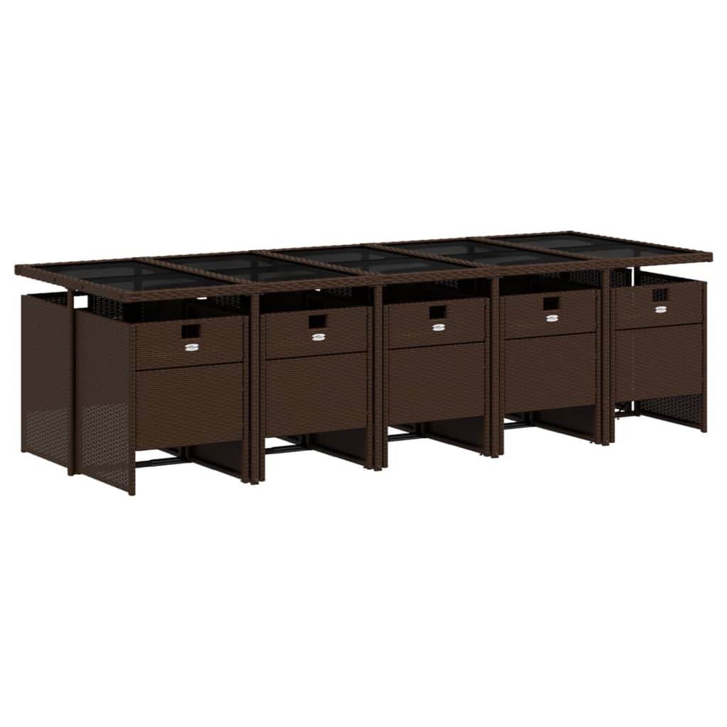 Set da Pranzo da Giardino 11 pz con Cuscini Polyrattan Marrone 3210573