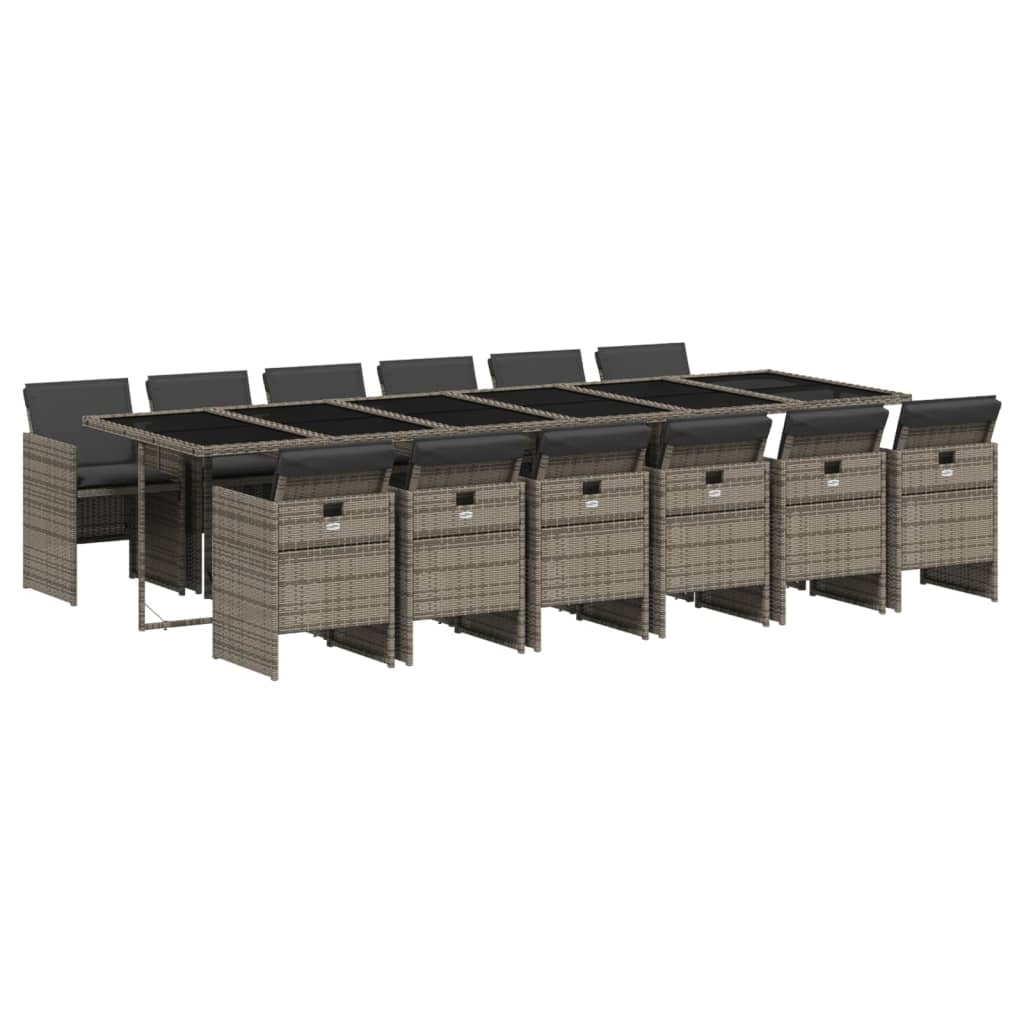 Set da Pranzo da Giardino 13pz con Cuscini Grigio in Polyrattan 3210584