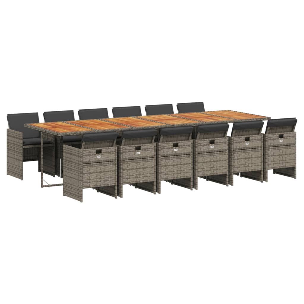 Set da Pranzo da Giardino 13pz con Cuscini Grigio in Polyrattan 3210590
