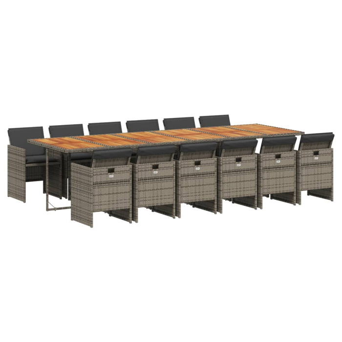 Set da Pranzo da Giardino 13pz con Cuscini Grigio in Polyrattan 3210590