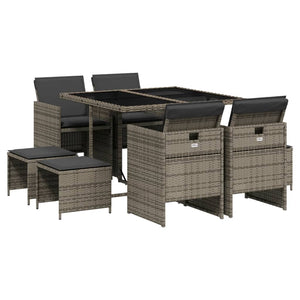 Set da Pranzo da Giardino 9 pz con Cuscini in Polyrattan Grigio 3210596