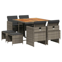 Set da Pranzo da Giardino 9 pz con Cuscini in Polyrattan Grigio 3210602