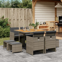 Set da Pranzo da Giardino 9 pz con Cuscini in Polyrattan Grigio 3210602