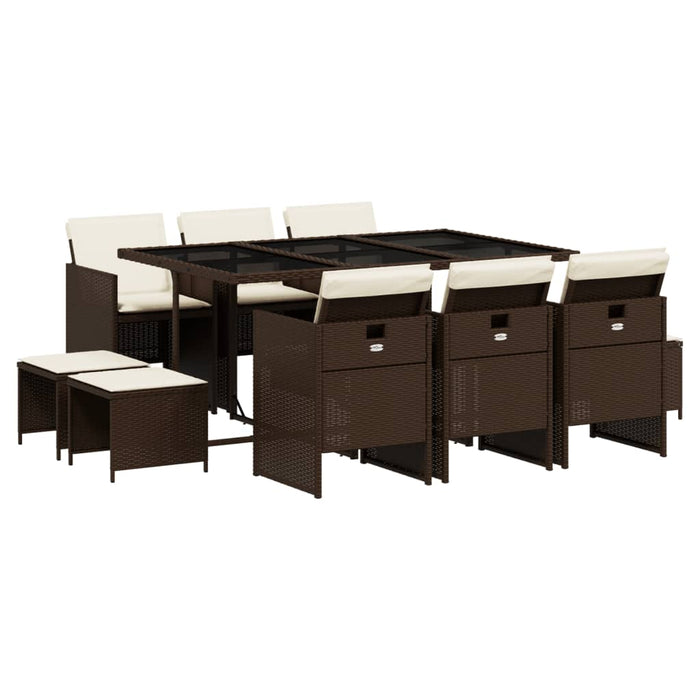 Set da Pranzo da Giardino 11 pz con Cuscini Polyrattan Marrone 3210609