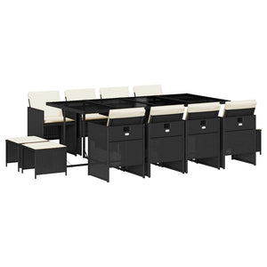 Set da Pranzo da Giardino 13pz con Cuscini Nero in Polyrattan 3210618