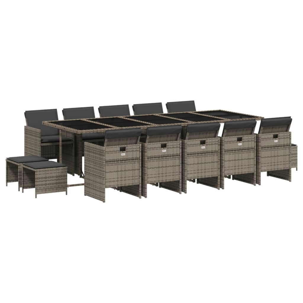 Set da Pranzo da Giardino 15 pz con Cuscini Grigio Polyrattan 3210632