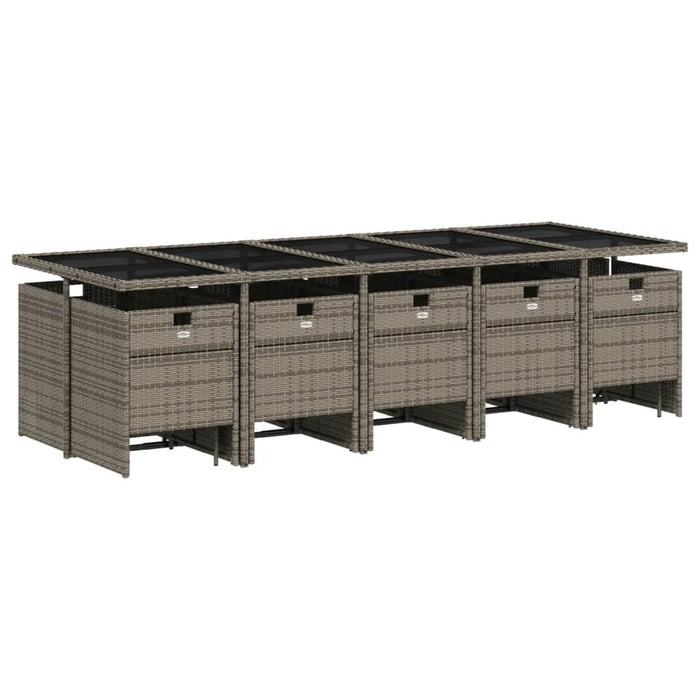 Set da Pranzo da Giardino 15 pz con Cuscini Grigio Polyrattan 3210632