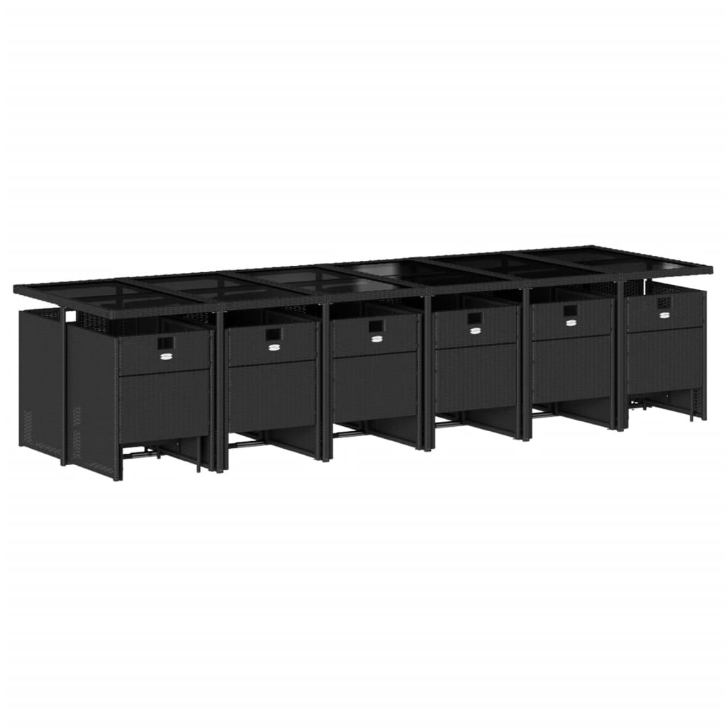 Set da Pranzo da Giardino 17 pz con Cuscini Nero in Polyrattan 3210643