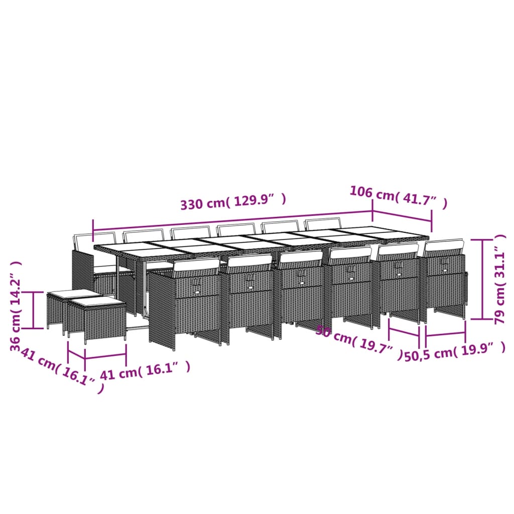 Set da Pranzo da Giardino 17 pz con Cuscini Nero in Polyrattan 3210643