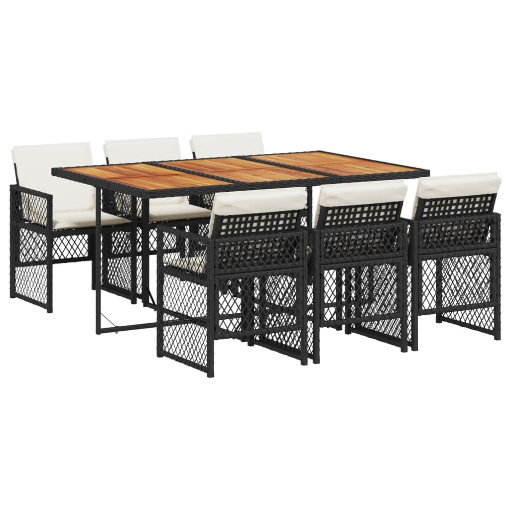 Set da Pranzo da Giardino 7 pz Nero con Cuscini in Polyrattan 3210735