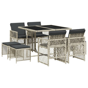 Set Pranzo da Giardino 9pz con Cuscini Grigio Chiaro Polyrattan 3210779