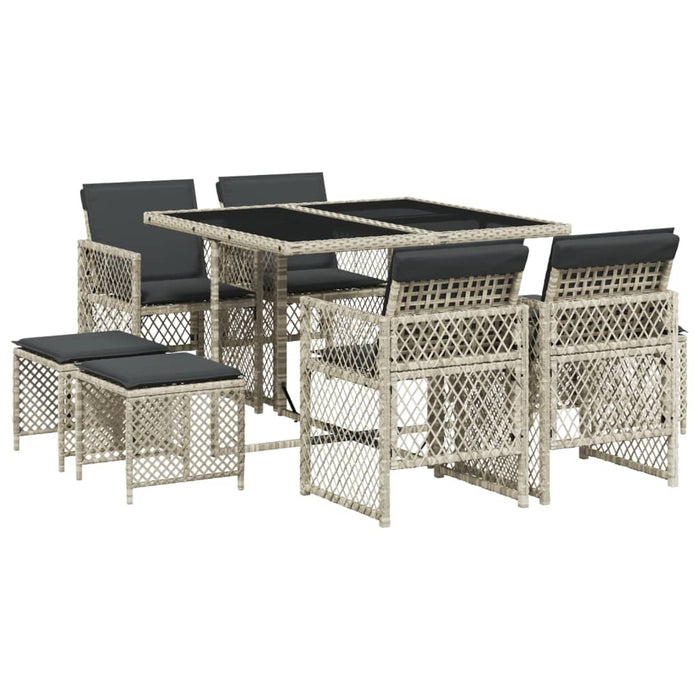Set Pranzo da Giardino 9pz con Cuscini Grigio Chiaro Polyrattan 3210779