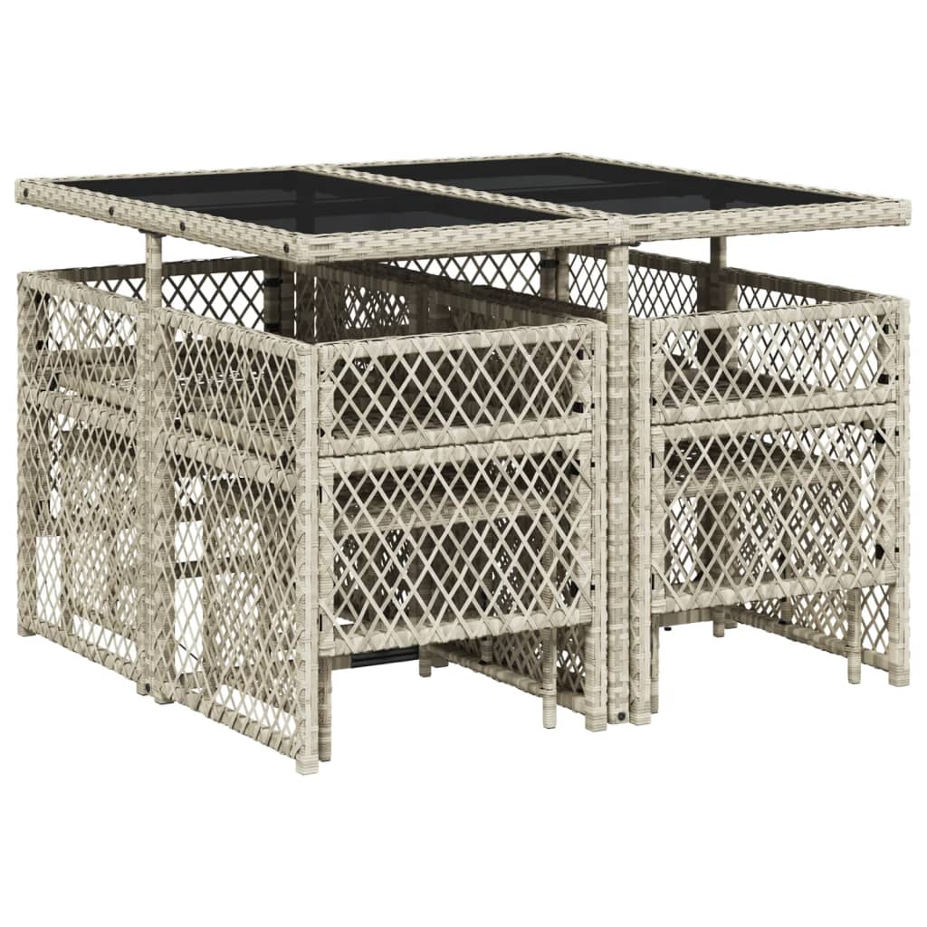 Set Pranzo da Giardino 9pz con Cuscini Grigio Chiaro Polyrattan 3210779