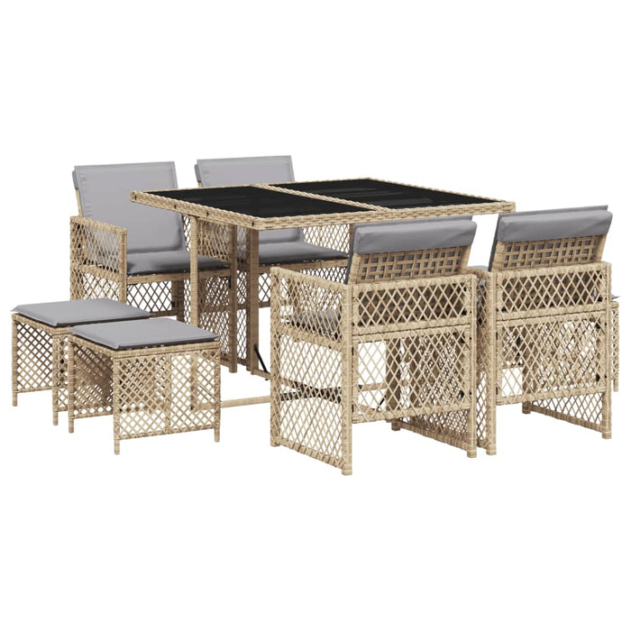 Set da Pranzo da Giardino 9 pz con Cuscini Beige in Polyrattan 3210780