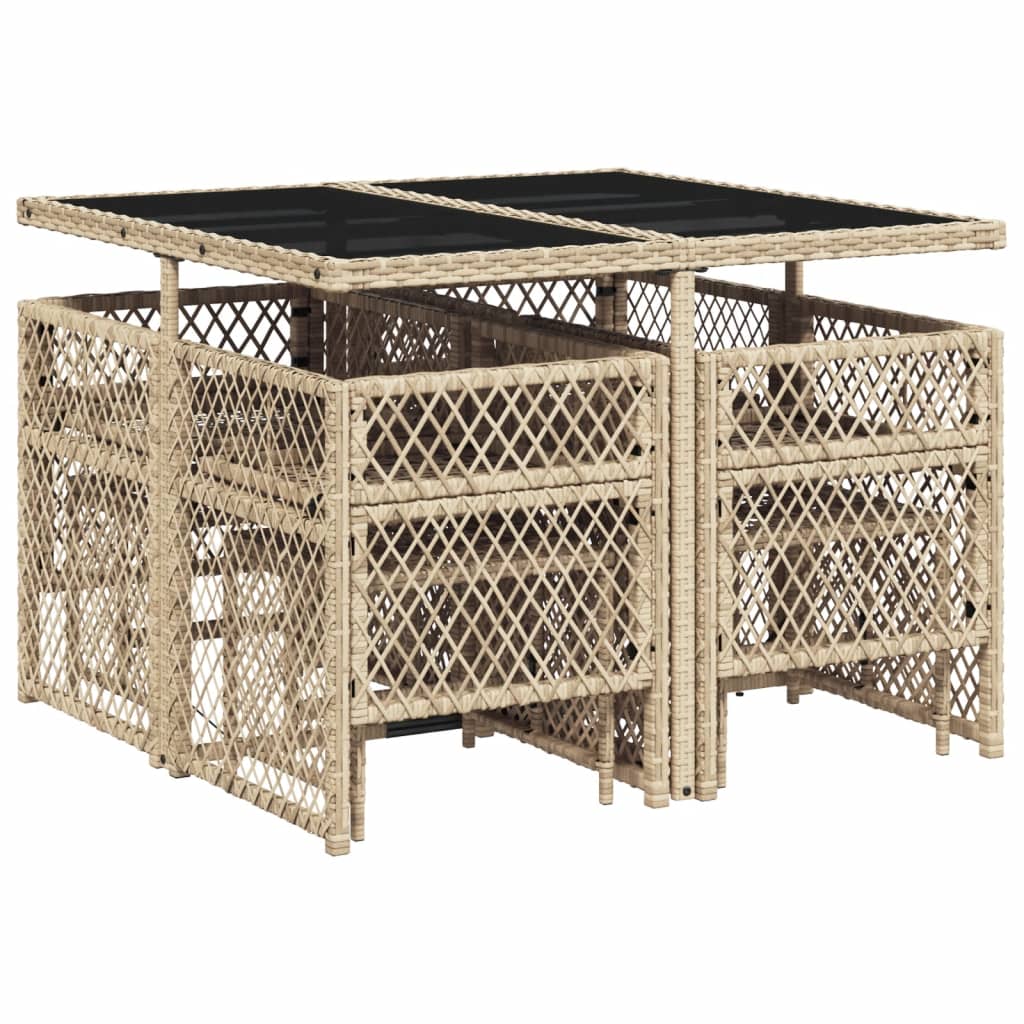 Set da Pranzo da Giardino 9 pz con Cuscini Beige in Polyrattan 3210780