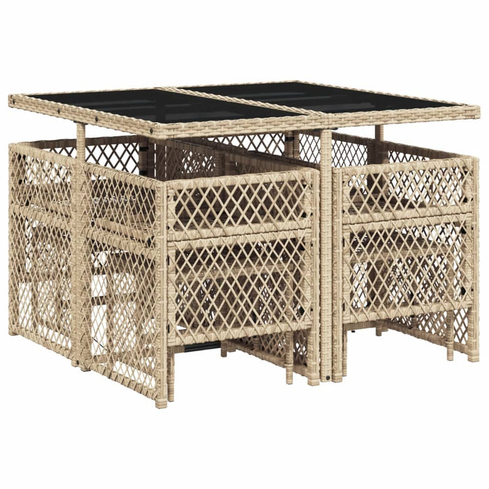 Set da Pranzo da Giardino 9 pz con Cuscini Beige in Polyrattan 3210780