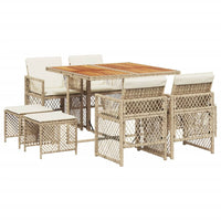 Set da Pranzo da Giardino 9 pz con Cuscini Beige in Polyrattan 3210784