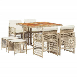 Set da Pranzo da Giardino 9 pz con Cuscini Beige in Polyrattan 3210784