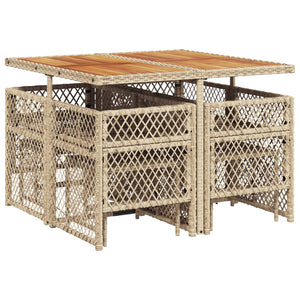 Set da Pranzo da Giardino 9 pz con Cuscini Beige in Polyrattan 3210784