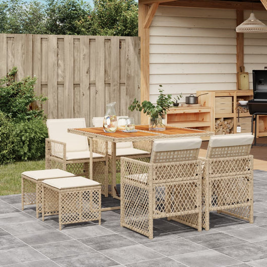 Set da Pranzo da Giardino 9 pz con Cuscini Beige in Polyrattan 3210784