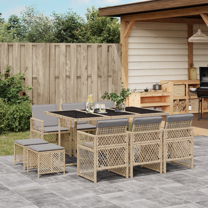 vidaXL Set da Pranzo da Giardino 11 pz con Cuscini Beige in Polyrattan